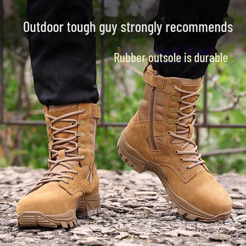 Новые коричневые боевые тренировочные ботинки: Мужские и женские высокие, пылезащитные, дышащие ботинки для альпинизма на молнии из коровьей кожи