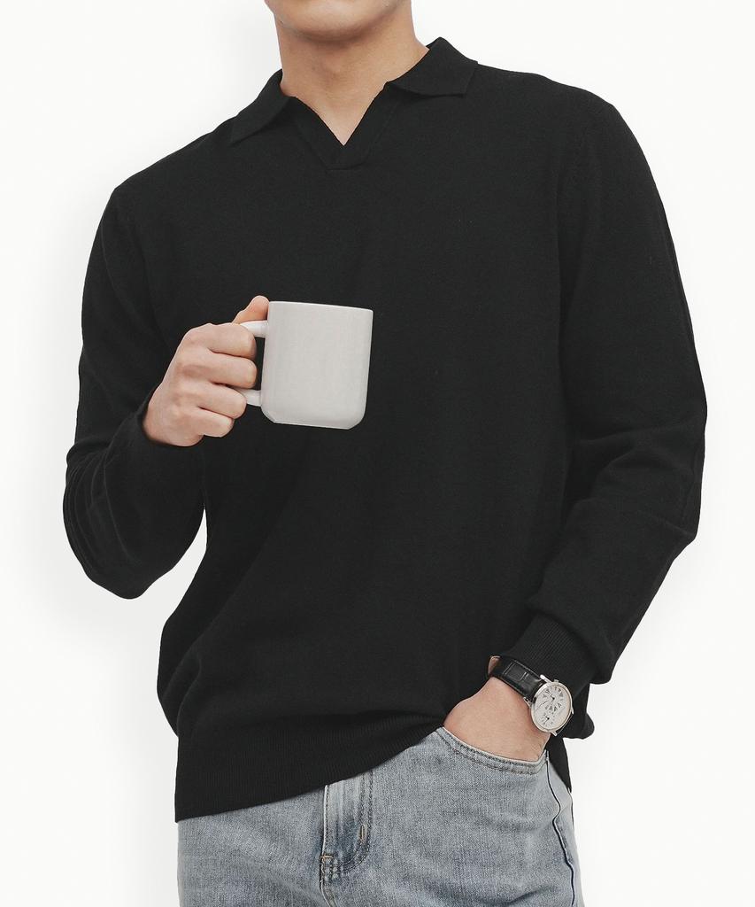 GOLDPERCENT Viscose Soft Cozy Collar Knit (Black, Men)