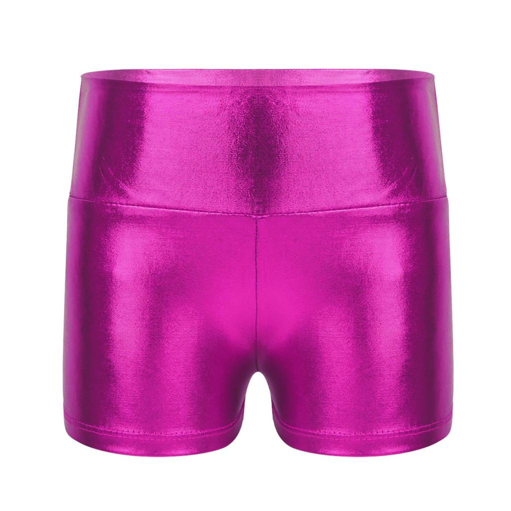 Kids Girls Metallic Shiny Gymnastic Dance Shorts Sports Bottoms Ballet Activewear Shorts