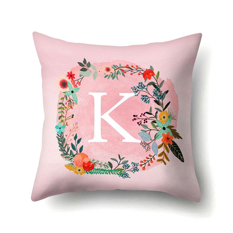 Полиэстеровая наволочка Розовый цветок Домашнее украшение Принт 26 английских букв Наволочка для подушки