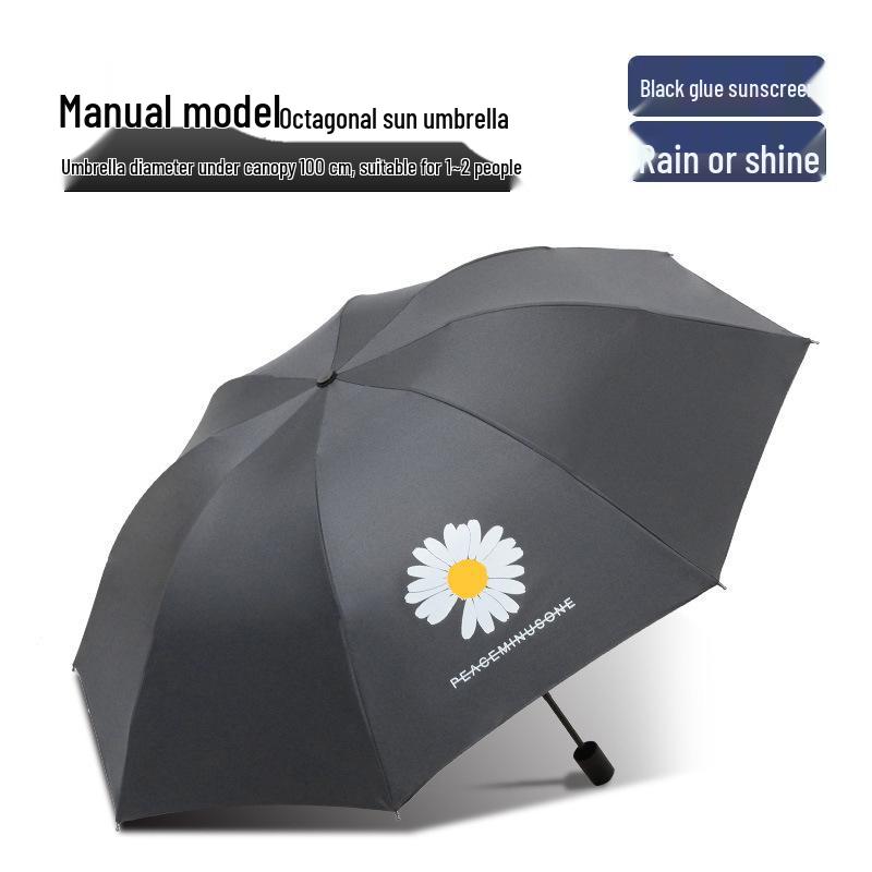 Compact Women's Five-Fold Sunshade Umbrella - Black Glue, UV Protection, for Sunny and Rainy Days, Customizable for Advertising