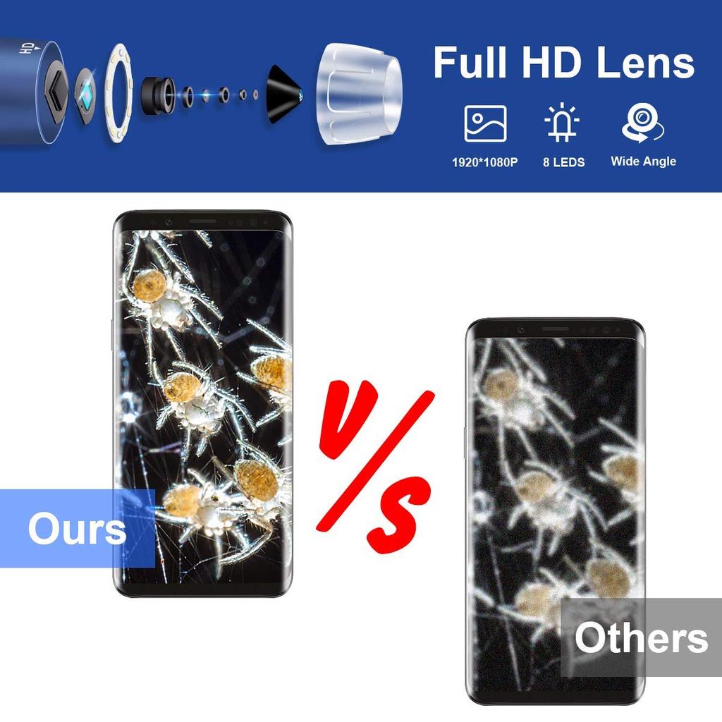 Jiusion HD 2MP USB Цифровой микроскоп, Увеличение от 40x до 1000x, Портативная эндоскопическая камера-увеличитель с 8 светодиодами, Стабильная подставка из алюминиевого сплава, OTG,