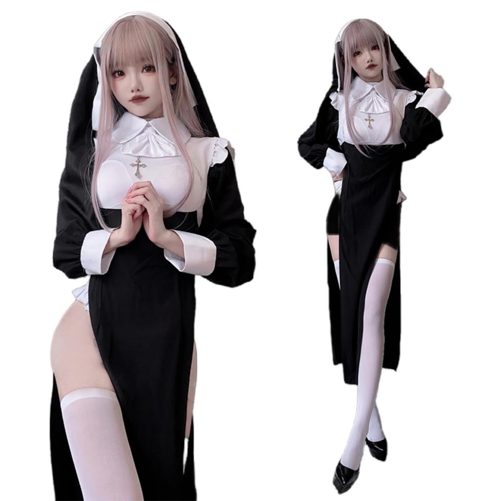Sister Sexy Nun 6 Piece Large Halloween Nun Pure Stockings School Cultural Photo Shoots [JUNDOMECY] Cosplay, Costume, Set, Size, Costume, Saint,