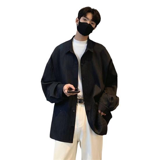 Мужская рубашка свободного кроя, однотонный кардиган с отложным воротником, однобортный, осенне-весенний топ, рубашка средней длины в уличном стиле