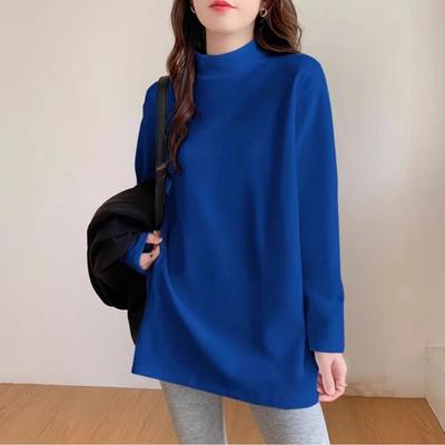 Женская футболка с длинным рукавом на осень и зиму, новая свободная, с принтом, средней длины, внутренний слой, теплый велюровый топ, базовая рубашка