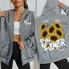 Full Of Sunflower Creative Graffiti Printing Women Zipper Streetwear Hoodie Casual Loose Hoody Autumn Comfortable Top