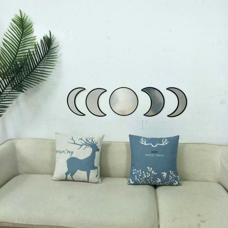 Богемное акриловое зеркало с фазой луны, сделай сам, настенная наклейка, украшение, деревянное зеркало с фазой луны для гостиной