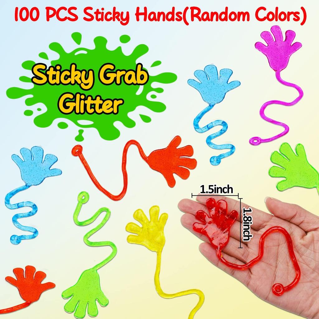 100PCS Glitter Sticky Hands Party Favors for Kids 4-8 8-12 Birthday Supplies Halloween Goodie Bag Stuffers Classroom Treasure Box Carnival Prizes
