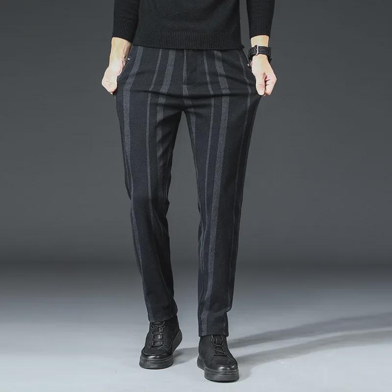 Мужские узкие эластичные брюки в полоску: Модные повседневные брюки в деловом стиле