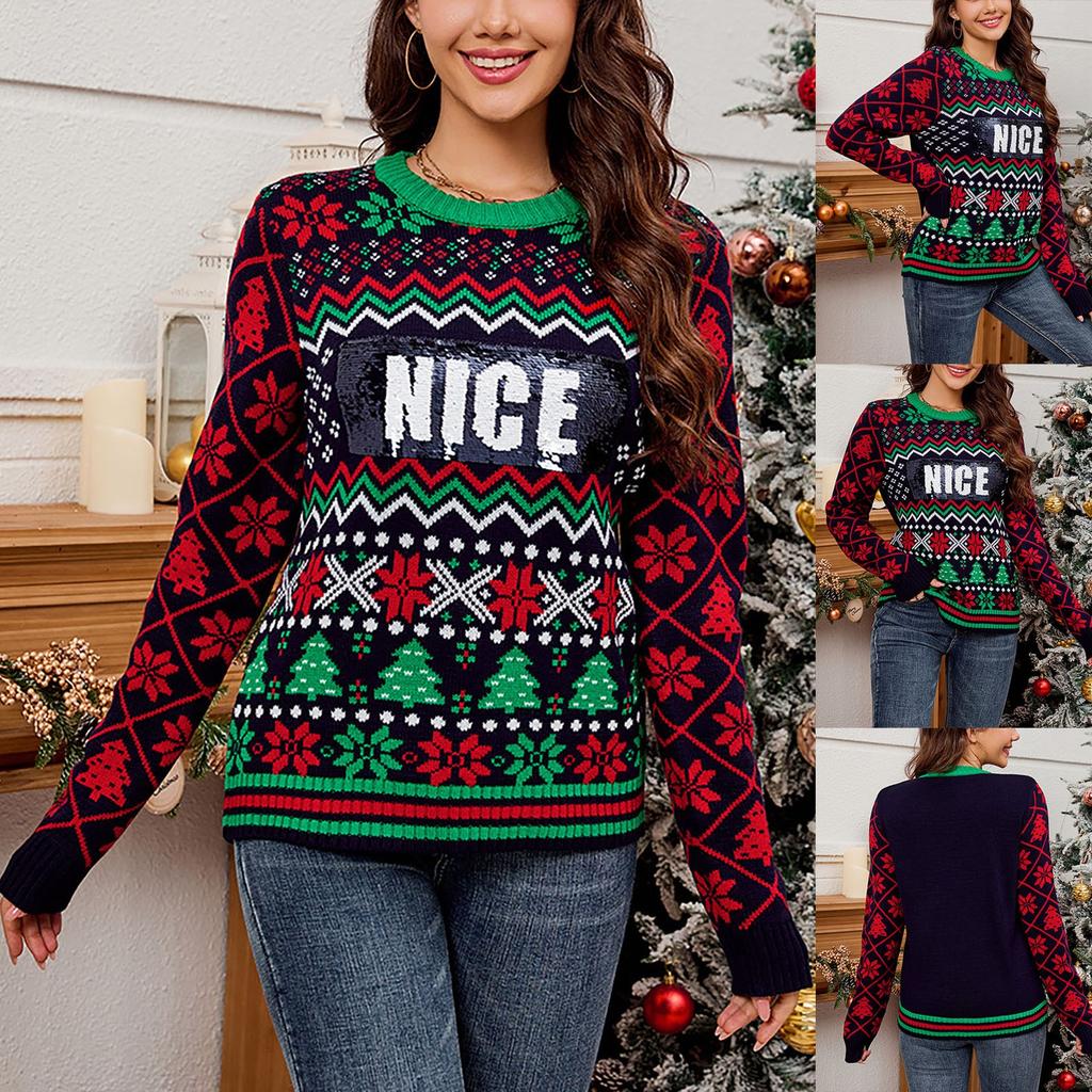 Женская мода Рождественский пуловер Свободный и ленивый трикотаж Рождественский свитер