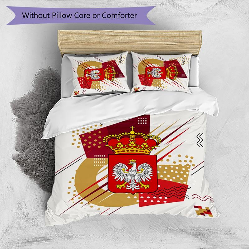 Poland Football Printed Bedding 3 Piece Set Cozy Breathable Bed Cover Set as Housewarming Holiday Gift