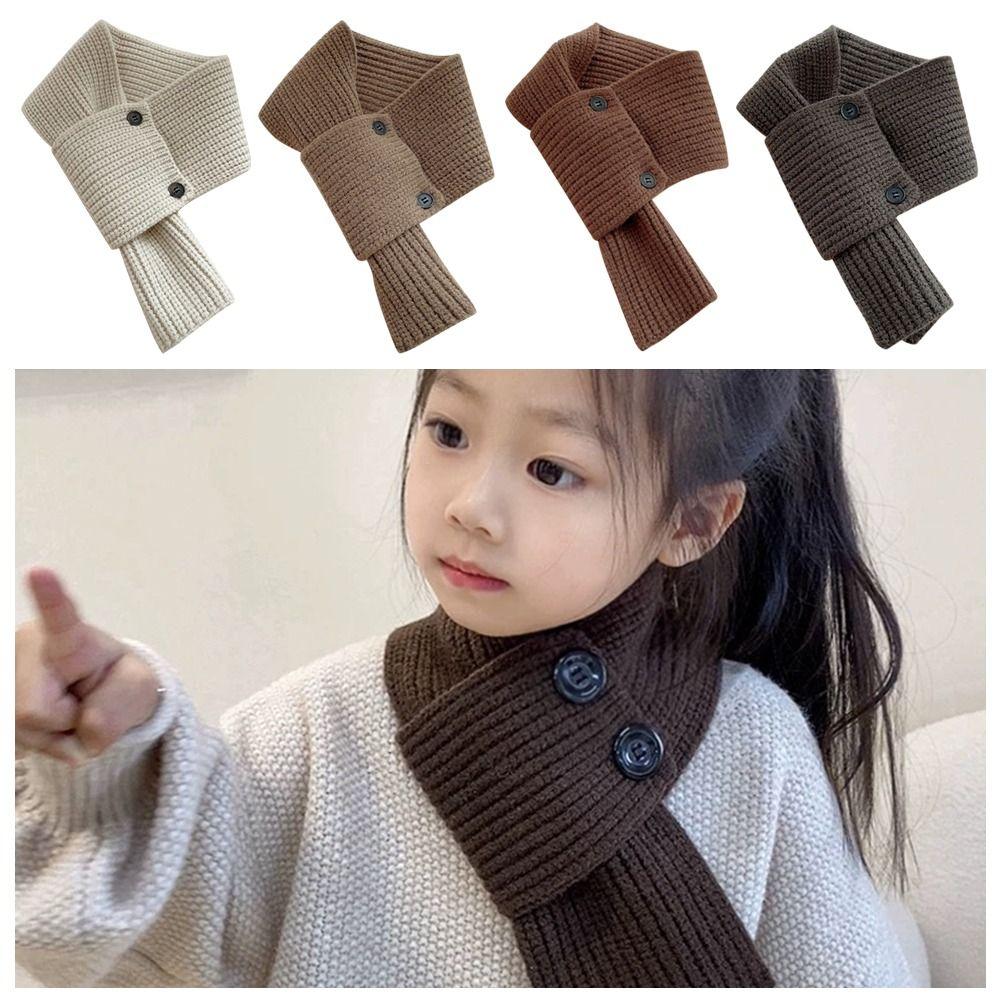 Пуговицы Вязаный Шарф Шерстяной Шарф на Шею Защита Шеи Шаль Перекрестный Шарф Девочки
