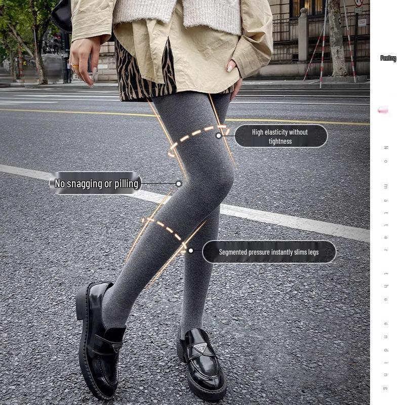 Женские серые колготки в вертикальную полоску - Не сползающие, с плюшевой подкладкой, плотные, теплые, с компрессионным эффектом для похудения для ношения весной, осенью и зимой.
