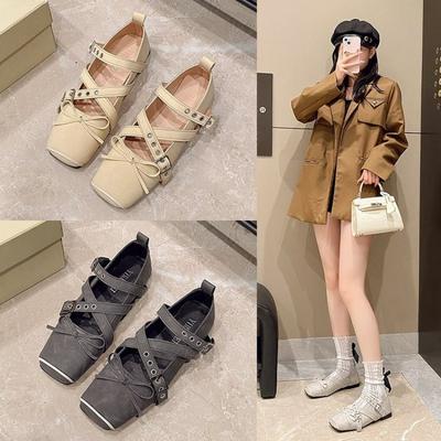 Женская Мода Одинарная Обувь Весна Новая Квадратный Носок Неглубокий Вырез Узел-Бабочка Мягкая Подошва Противоскользящая Износостойкая Обувь на Плоской Подошве