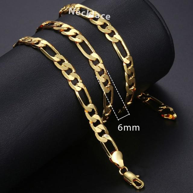 Gold Chain For Men Women Wheat Figaro Rope Cuban Link Chain Gold Filled Stainless Steel Necklaces Male Jewelry Gift