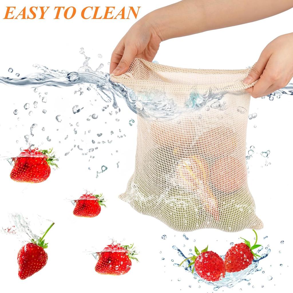 PEASUG 8 Pack Reble Produce Bags Grocery Washable, Cotton Mesh Vegetable Bags for Refrigerator Grocery Fruits and Veggies Shopping, Transporting