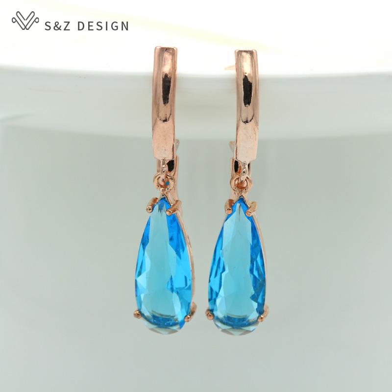 Fashion Long Rose Gold Color Water Drop Cubic Zirconia Dangle Earrings For Women Luxury Wedding Party Jewelry Romantic Gift