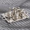 10Pcs 1/12 Dollhouse Miniature Silver Metal Tea Coffee Tray Tableware Set