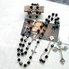 Ретро Длинная на Крест Подвеска Ожерелье Черный Хрусталь Розарий Религиозные Украшения