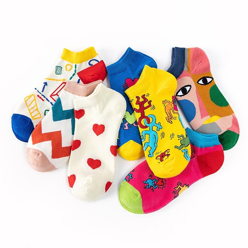 6 Pairs Fashion Colorful Harajuku Cute Unisex Casual Socks Funny Women Short Socks