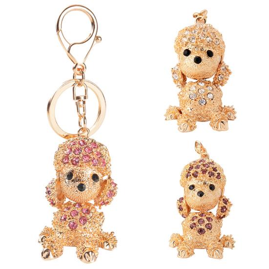 Симпатичные горный хрусталь пудель собака кулон брелок для ключей застежка сумка орнамент