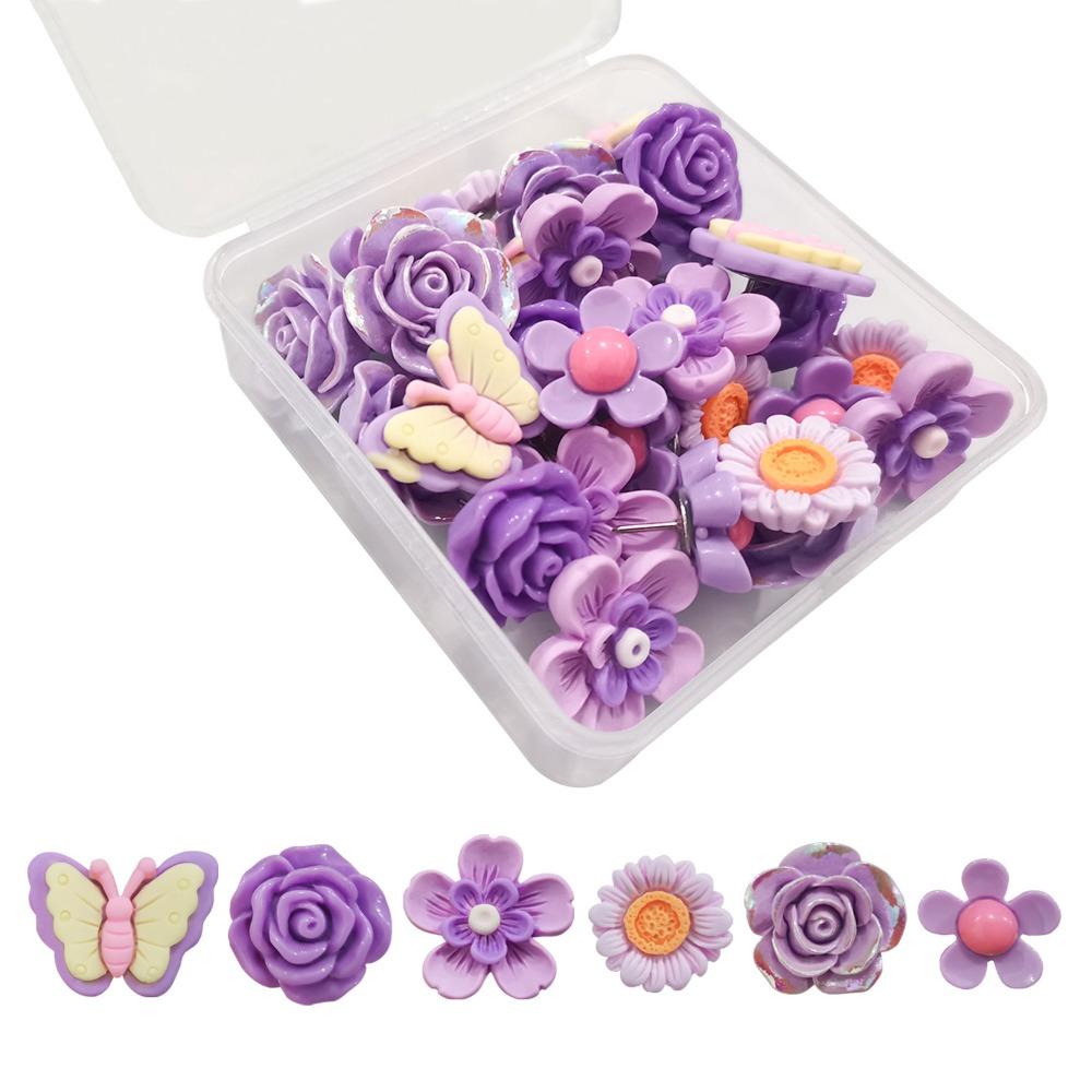 30Pcs Durable DIY Butterfly Push Pins 3D Creative Flower Pushpins Cute Reusable Thumb Tacks Corkboard