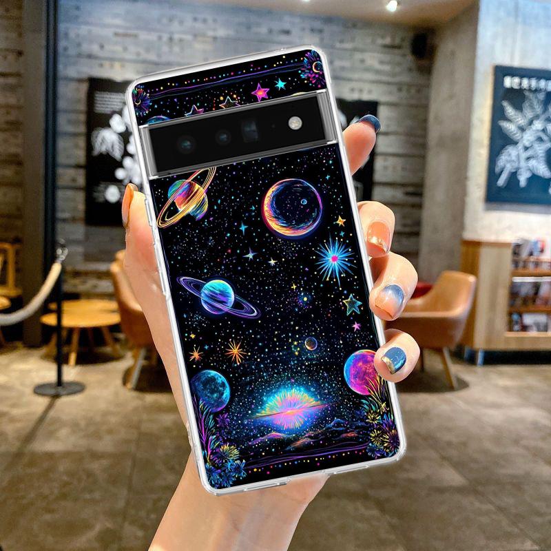 Чехол-бампер для Google Pixel 9 8 7 6 5 4 4XL 7A 6A 5A 4A 3A Pro XL 5G Прозрачный Мягкий ТПУ Корпус Узор Солнце Луна Звезды Сумка