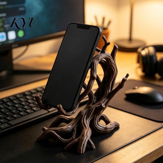Натуральная текстура Держатель для телефона 3D-печать Стойка в виде ветки дерева, Художественный изогнутый деревянный Держатель для стола, Креативный Декор для офиса для мобильного телефона, Сельский Органический Дом