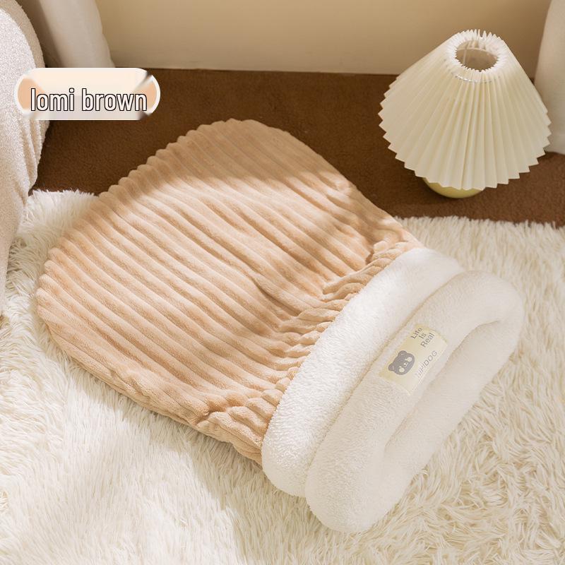 Уютная кровать для кошек и собак: Утолщенный милый спальный мешок для тепла осенью/зимой, закрытый матрас для питомца.