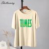 Shellsuning Summer Oversized 100% Cotton Shirts Women Soft Short Sleeve Graphic Tees Female Trendy Loose O Neck Streetwear Tops for Girl