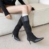 2025 autumn and winter new pointed thin heel high heel temperament French fashion splicing suede sexy beautiful women boots