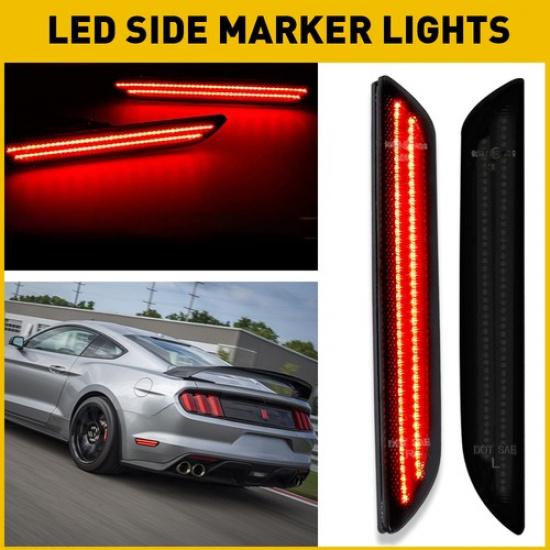 2Pcs Rear Red Fender / White LED Side Marker Light For 2015- Ford Mustang