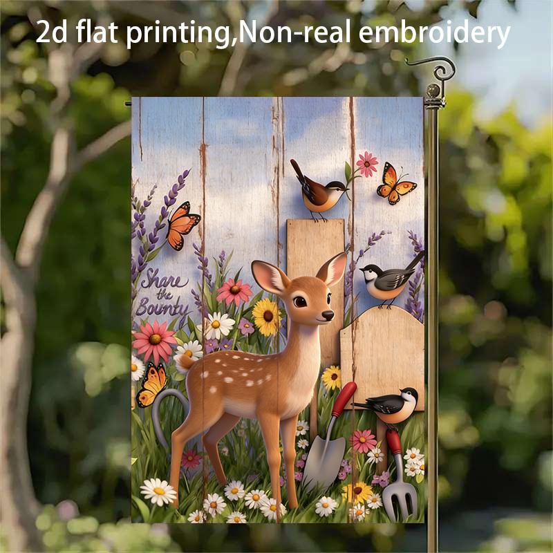 2D Flat, 1pc, 2D Flat Printing, Cute Little Deer Garden Flag, Sharing the Beauty of the Garden, Polyester Material, Multiple Sizes, Machine Washable a