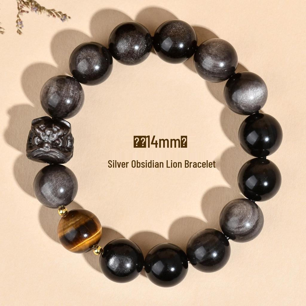 Браслет на одну петлю «Львиный танец» из обсидиана: Модный унисекс-бестселлер