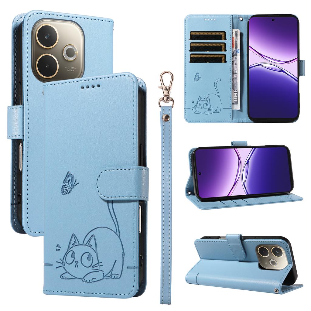 Для Oppo A5 Energy 5G (Китай)/Оппо А5 Про 5G (Глобальный) Чехол Кошачий узор Тиснение Кожаный Чехол для телефона с ремешком на запястье