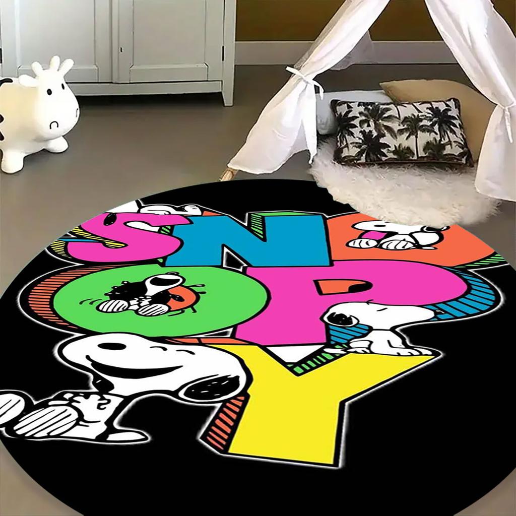 Cute Peanuts Snoopy Round Rug Anti-Skid Floor Carpet for Living Room Bedroom Children Room Home Decoration