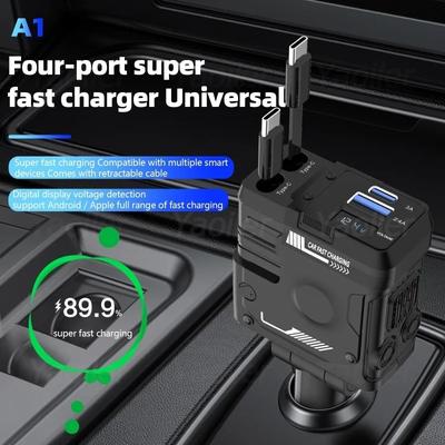 НОВОЕ 4 в 1 супер быстрое автомобильное зарядное устройство USB для телефона с выдвижными кабелями 2 порта USB автомобильное зарядное устройство адаптер для iPhone Huawei Samsung
