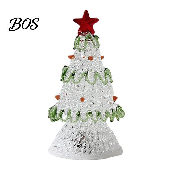 Colorful Glass Table Decorations Handmade Christmas Tree Lighted Figurine, Mini Luminous Xmas Miniature Crystal Ornament Night Light, Art Tabletop