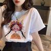 New Shoulder Cotton Short-sleeved T-shirt Women's Fashion Versatile Foreign Style Age-reducing and Thin White Top Summer