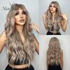 ALAN EATON Блондинка Длинные вьющиеся синтетические парики с челкой Ombre Blonde Highlight Wave Wig Натуральные женские повседневные волосы Высокая температура