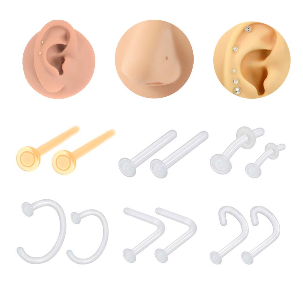 Прозрачный цвет Стекло C-образный L-образный пирсинг кольцо для носа - Невидимая изогнутая штанга Украшения для носа