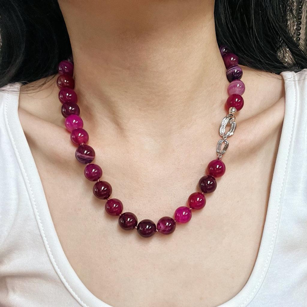 National Style Retro 12Mm Natural Rose Red Chalcedony Agate Collarbone Chain Neck Chain Necklace Women's Commuter