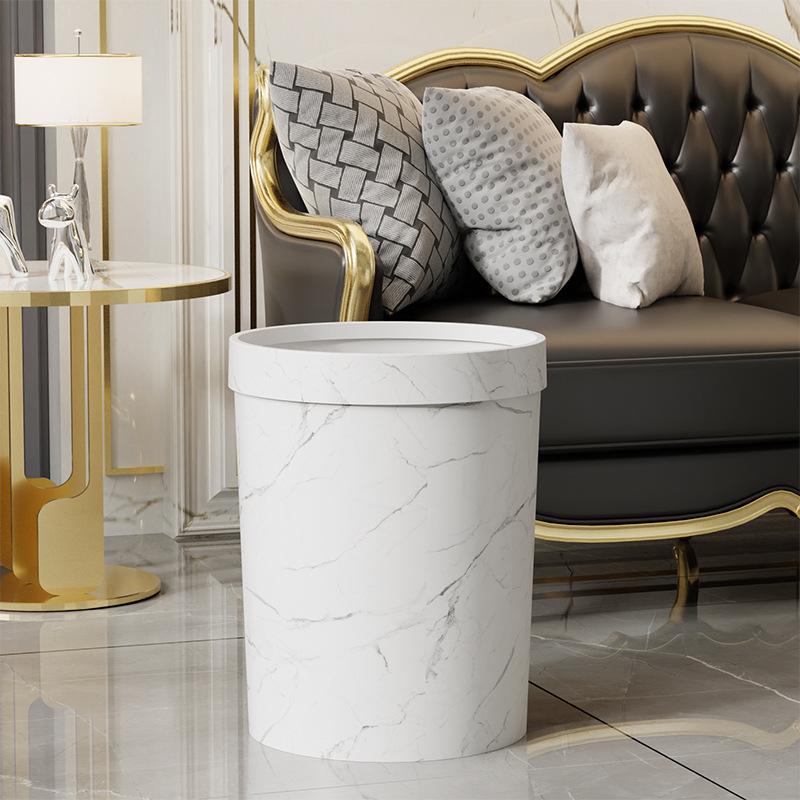 Hotel Kitchen Household 16L Snow White Open Top Plastic Marble Printed Waste Storage Basket Garbage Bin Recycling