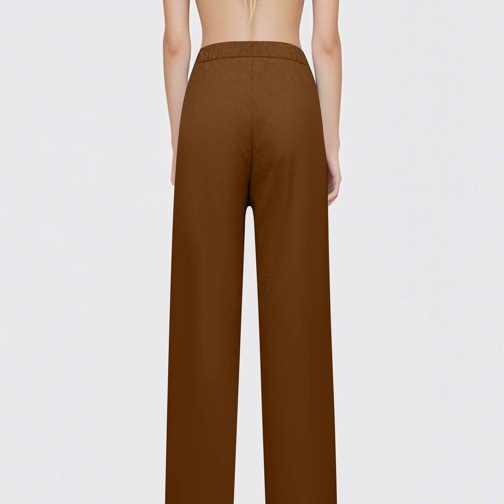 Women's Fashion Cotton Linen Solid Color Casual Daily Side Pockets Leg Hollow Button Trousers