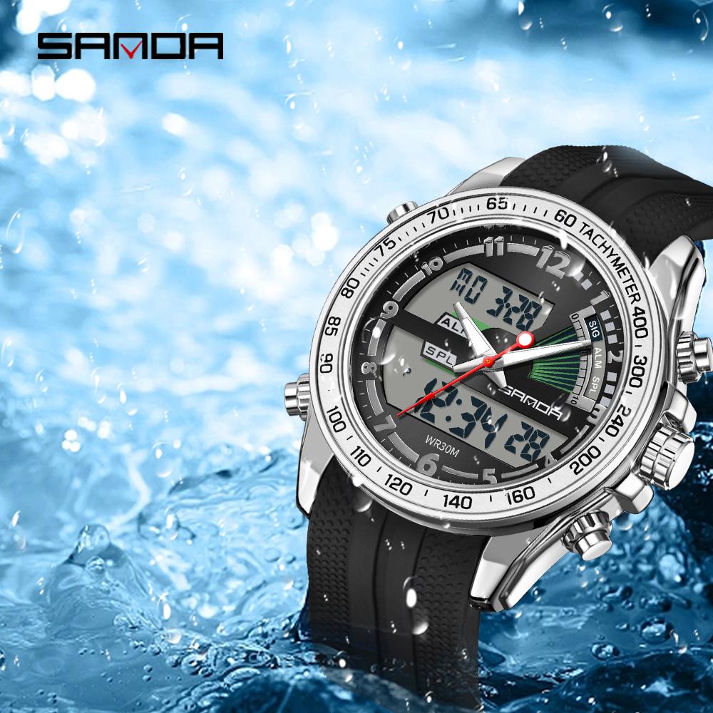 SANDA 3307 Luxury Men's Electronic Watch Multi Functional Waterproof Timer LED Dual Display Men's Electronic Watches