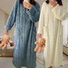 Soft Flannel Women's Nightgown Thickened Jacquard Sleepwear Dress Solid Color Comfortable Night Dress