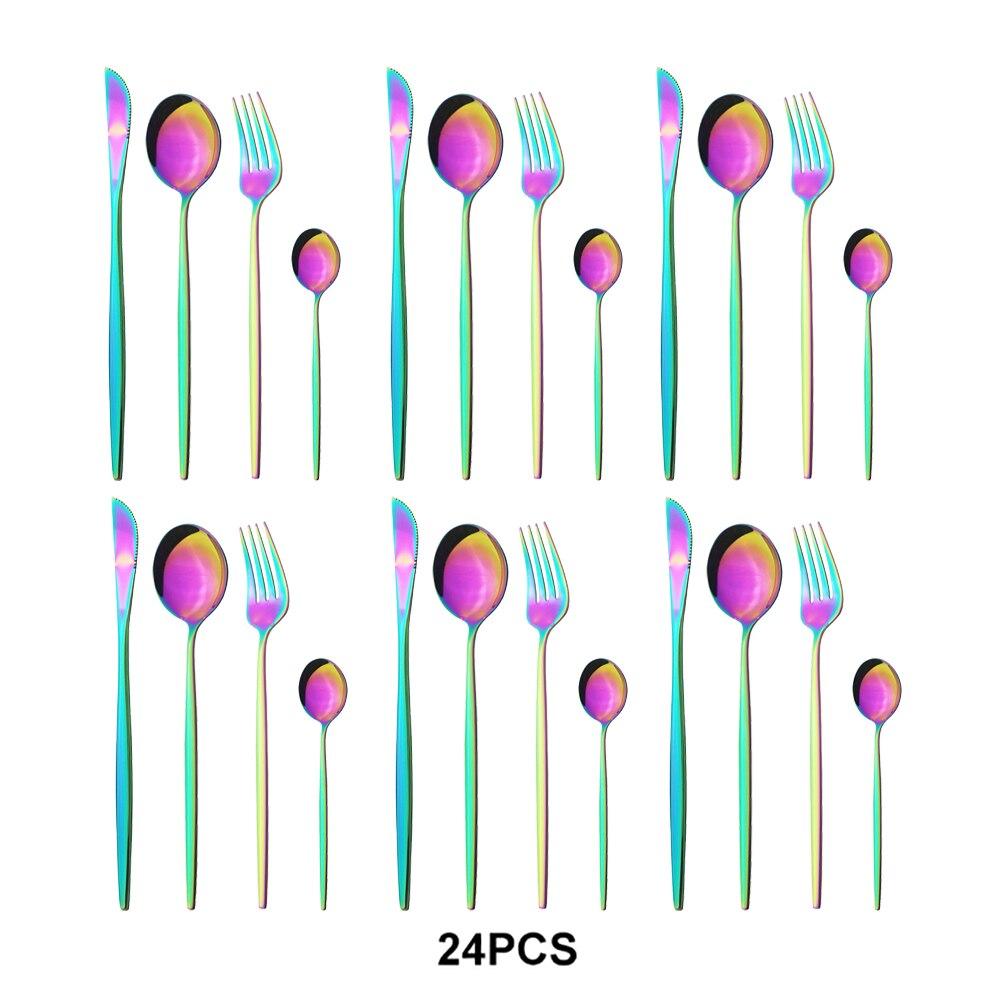 Набор посуды из нержавеющей стали, кухонный набор, 24 шт., черное золото, нож, вилка, ложка, роскошный набор посуды, ужин, свадьба, зеркало, столовые приборы