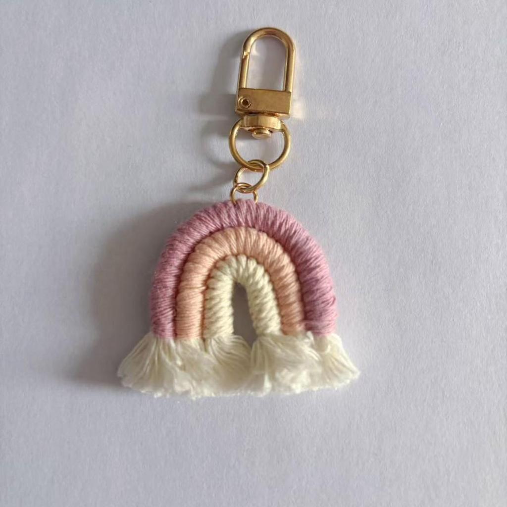 Hand-Woven Rainbow Keychain Pendant
