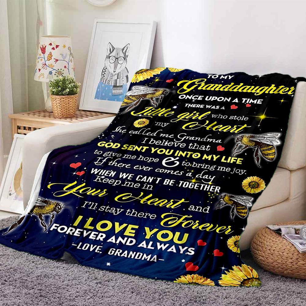 1pc Granddaughter Love Quotes Blanket Lightweight Flannel Blanket Throw Blanket For Sofa, Bed, Travel, Camping, Livingroom, Office, Couch, Chair, And