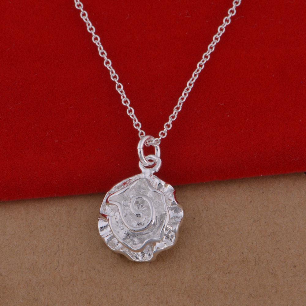 925 Sterling Silver Rose Flower Jewelry Set: Necklace & Earrings - European and American Fashion